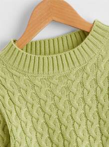 Girls Argyle Pattern Cable Knit Jumper - Mint Green - View 3
