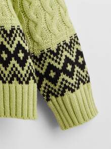 Girls Argyle Pattern Cable Knit Jumper - Mint Green - View 4