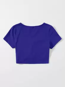 SHEIN Qutie Solid Drawstring Ruched Tee - Royal Blue - View 2