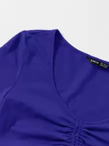 SHEIN Qutie Solid Drawstring Ruched Tee - Royal Blue - View 4