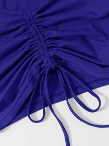 SHEIN Qutie Solid Drawstring Ruched Tee - Royal Blue - View 5