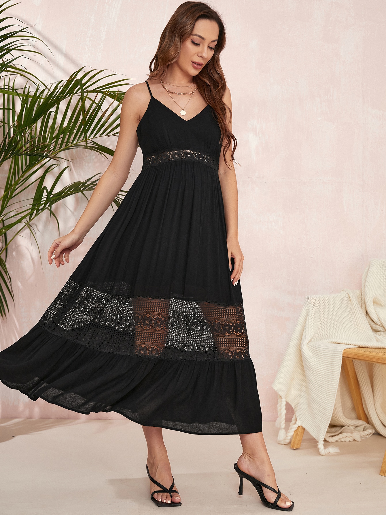 SHEIN Maternity Lace Insert Cami Dress 