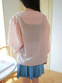 DAZY Solid Lace Up Bishop Sleeve Top - Baby Pink - View 2