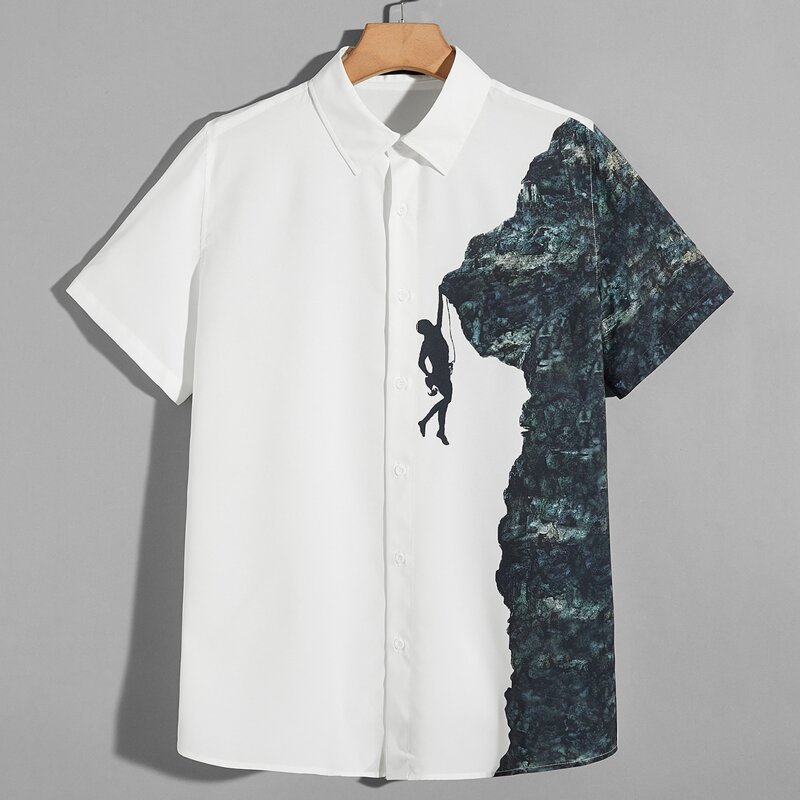 

Guys Figure Graphic Button Front Shirt, White