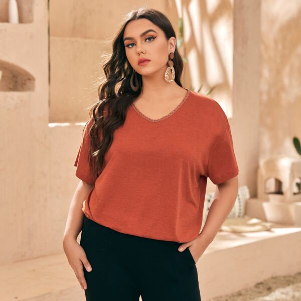 

Plus Solid Drop Shoulder Tee, Burnt orange