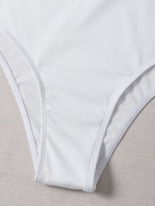 Rib Square Neck Bikini For Summer Beach Vacation - White - View 3