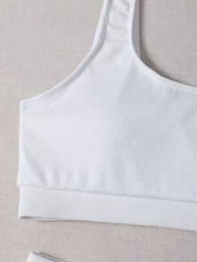 Rib Square Neck Bikini For Summer Beach Vacation - White - View 4