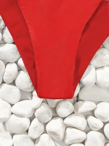 SHEIN Swim Summer Beach Solid Bikini Set Cut-Out Back Bra & High Cut Bottom 2 Pieces Bikini - Red - View 7
