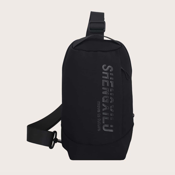 

Men Letter Graphic Sling Bag, Black