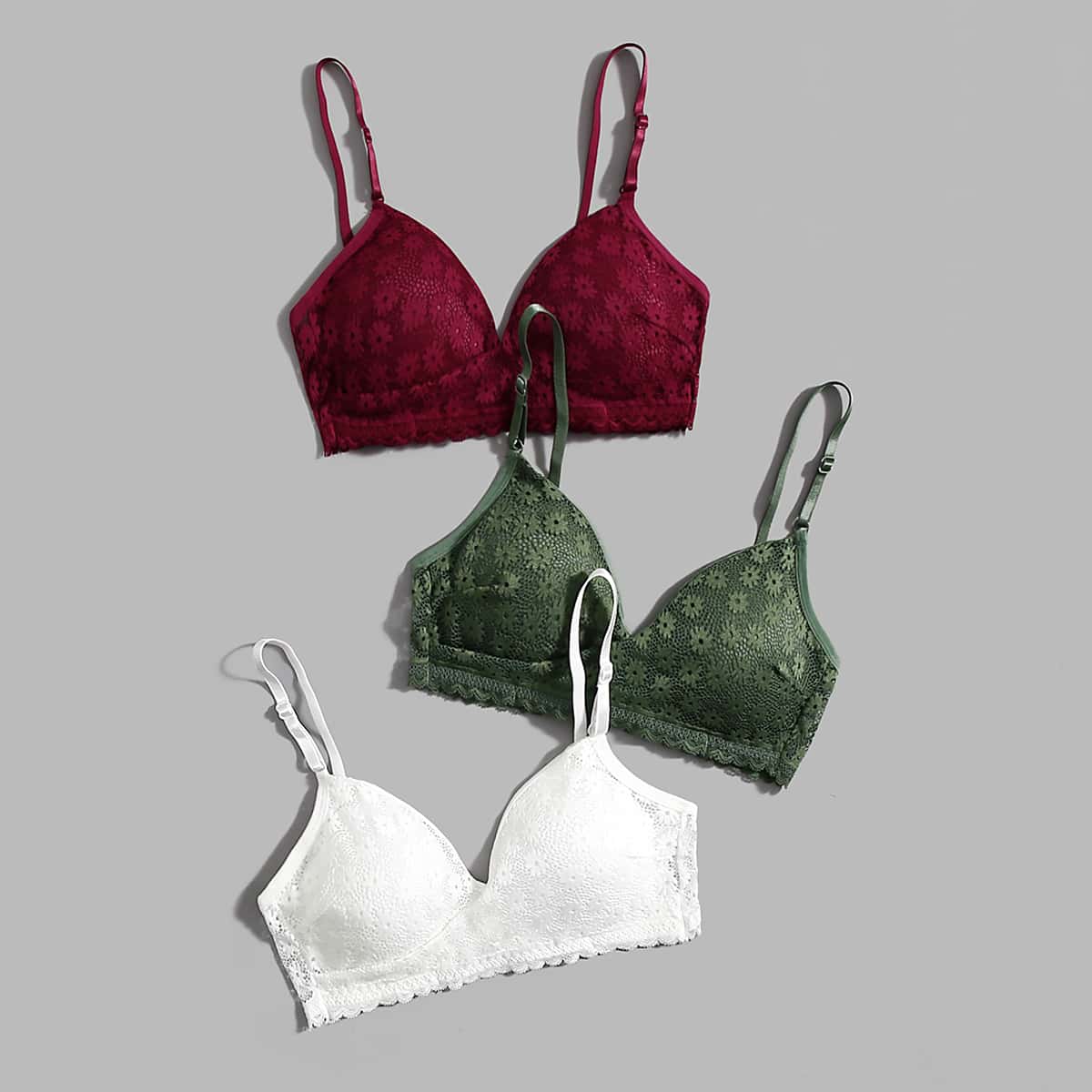 

3pack Floral Lace Bra Set, Multicolor