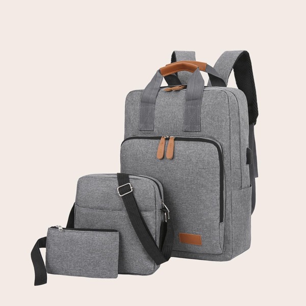 

3pcs Men Pocket Front Backpack Set, Grey