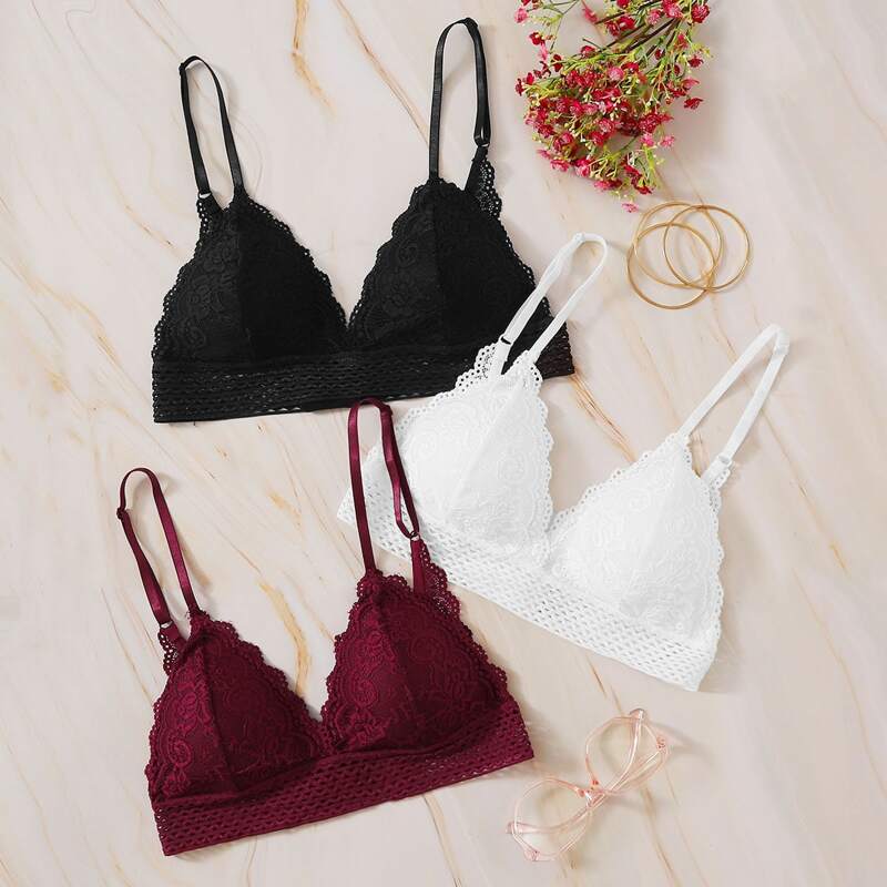 

3pack Floral Lace Bra Set, Multicolor