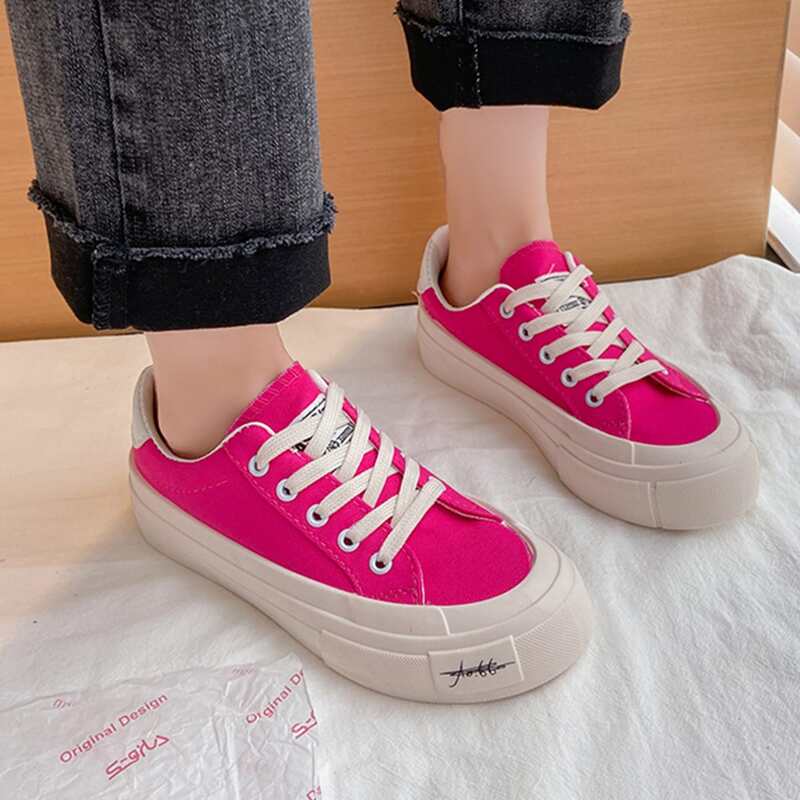 

Lace Up Front Canvas Shoes, Hot pink