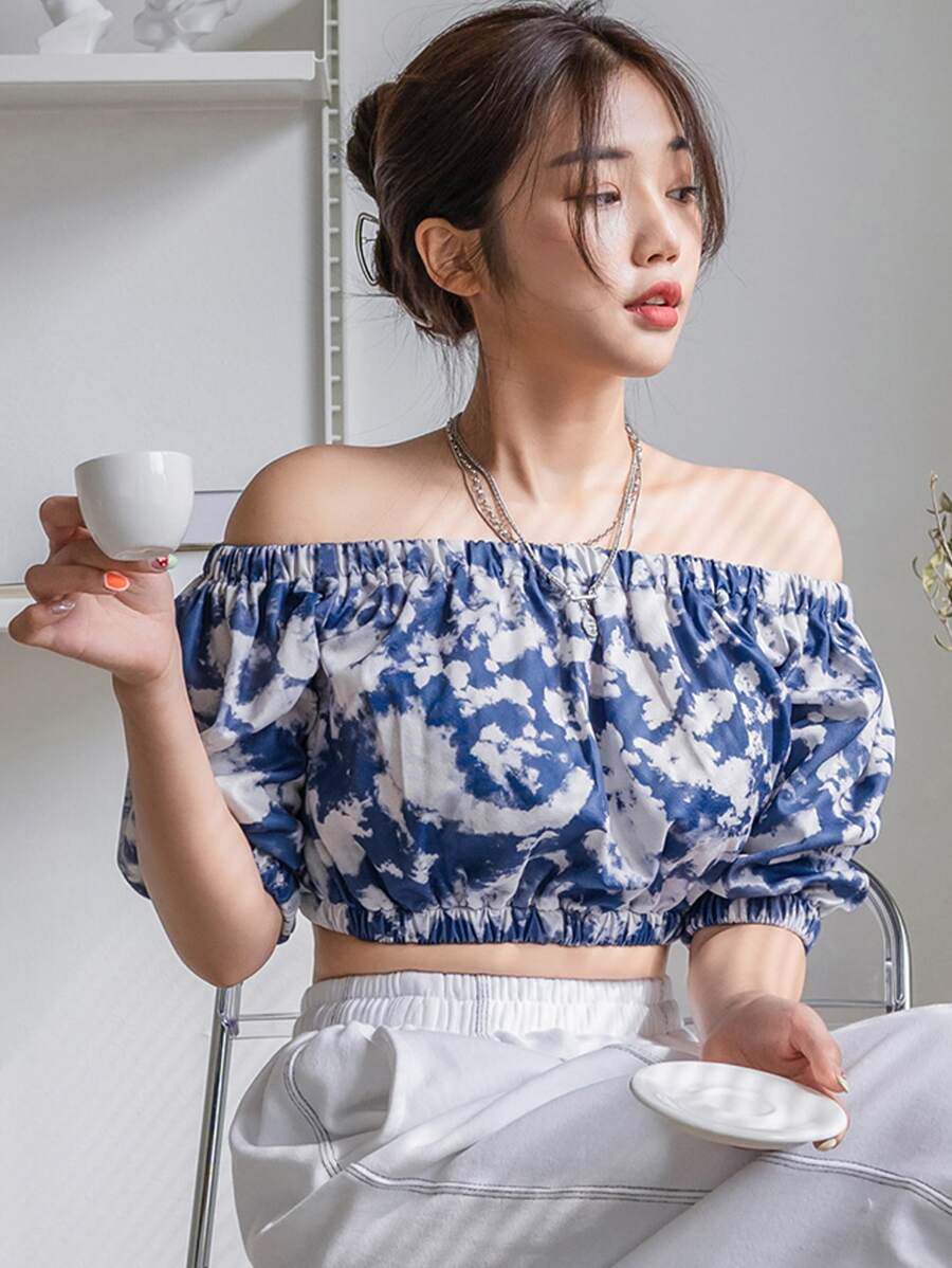 DAZY Áo sơ mi Cà vạt nhuộm Boho - Màu xanh lam - Xem 1