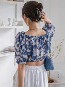 DAZY Áo sơ mi Cà vạt nhuộm Boho - Màu xanh lam - Xem 2