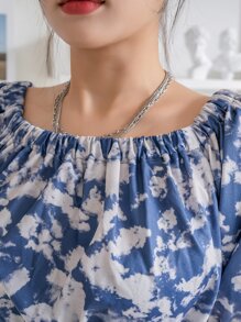 DAZY Áo sơ mi Cà vạt nhuộm Boho - Màu xanh lam - Xem 3