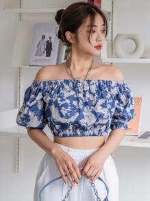 DAZY Áo sơ mi Cà vạt nhuộm Boho - Màu xanh lam - Xem 4