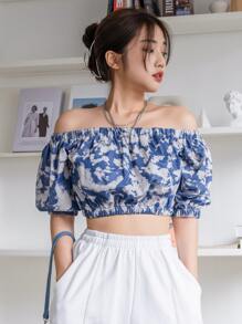 DAZY Áo sơ mi Cà vạt nhuộm Boho - Màu xanh lam - Xem 5