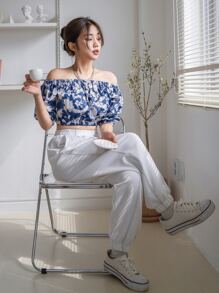 DAZY Áo sơ mi Cà vạt nhuộm Boho - Màu xanh lam - Xem 6