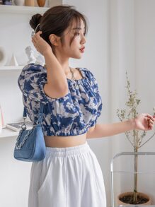 DAZY Áo sơ mi Cà vạt nhuộm Boho - Màu xanh lam - Xem 7