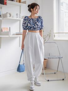 DAZY Áo sơ mi Cà vạt nhuộm Boho - Màu xanh lam - Xem 8