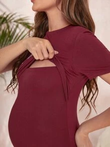 SHEIN Maternity Letter Graphic Nursing Tee - Maroon - View 2