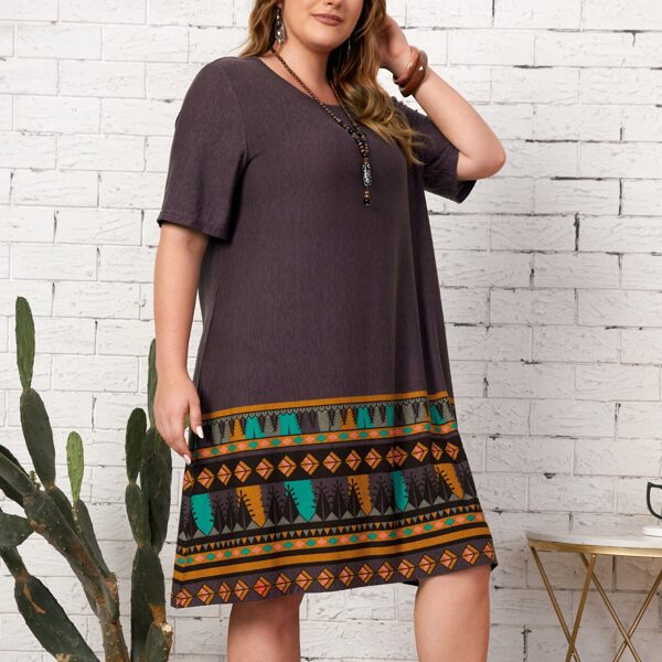 

Plus Geo Print Tunic Dress, Purple