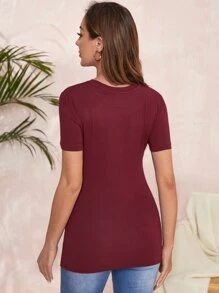 SHEIN Maternity Letter Graphic Nursing Tee - Maroon - View 5