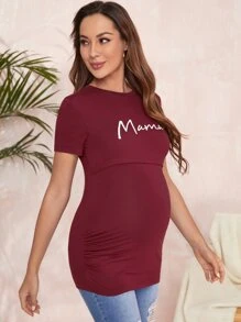 SHEIN Maternity Letter Graphic Nursing Tee - Maroon - View 6