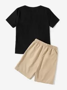 SHEIN Boys Gamepad Print Top & Shorts Set - Black - View 2