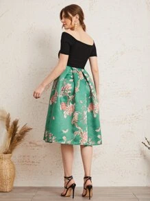 SHEIN Clasi Off Shoulder Cross Wrap Bodice Boxy Pleated Floral Dress - Multicolor - View 2