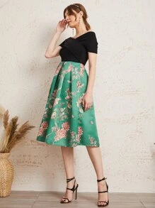SHEIN Clasi Off Shoulder Cross Wrap Bodice Boxy Pleated Floral Dress - Multicolor - View 5