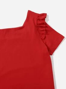 SHEIN 荷葉邊細節上衣和小碎花多層下擺半身裙套裝 - 彩色 - 查看 4
