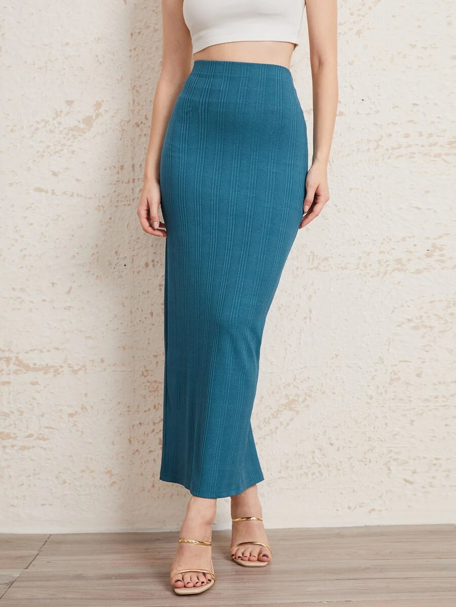 Mulvari Falda de lápiz de espalda con abertura - Agua verde azul - Ver 1