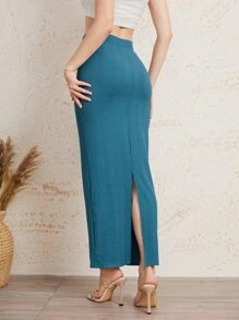 Mulvari Falda de lápiz de espalda con abertura - Agua verde azul - Ver 2