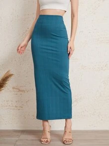 Mulvari Falda de lápiz de espalda con abertura - Agua verde azul - Ver 3