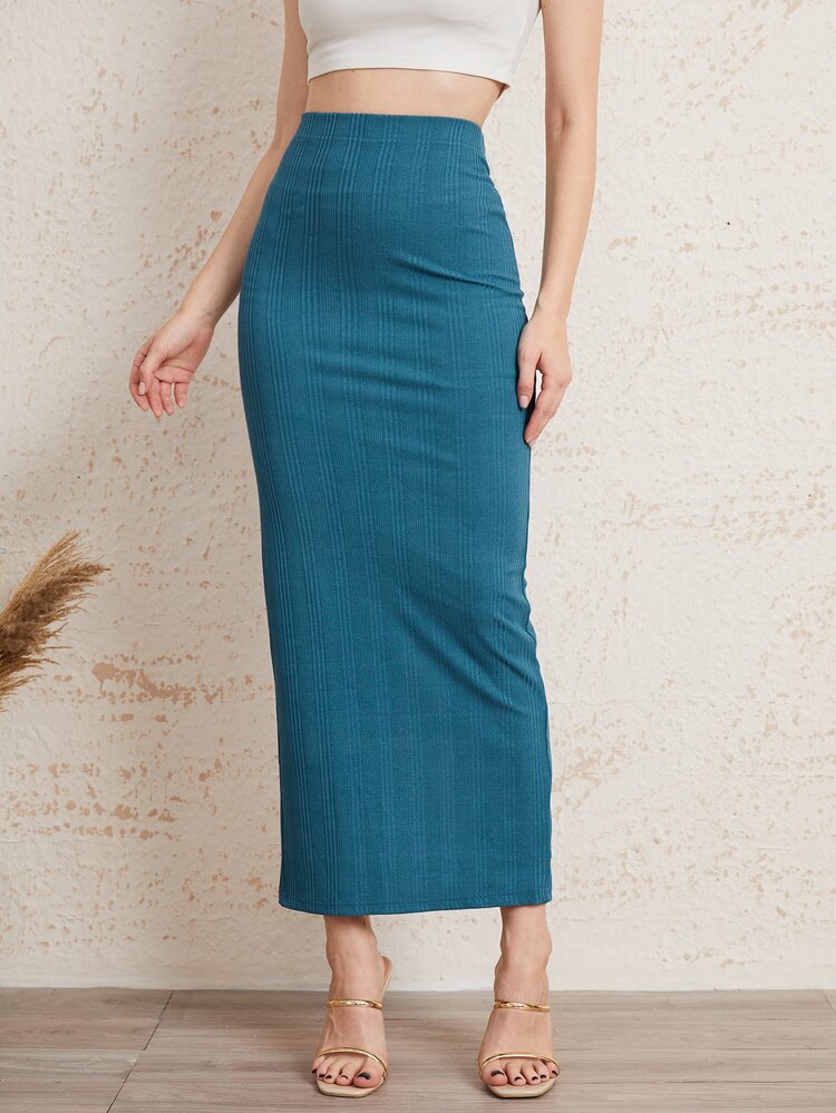 Mulvari Split Back Pencil Skirt - Teal Blue - View 3