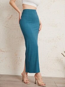 Mulvari Falda de lápiz de espalda con abertura - Agua verde azul - Ver 5
