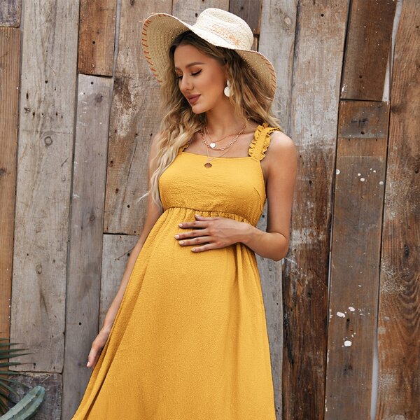 

Maternity Frill Trim Strap Tied Backless Dress, Yellow