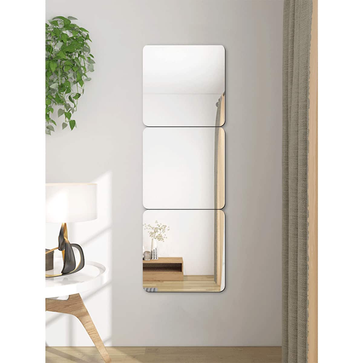 

3pcs Square Mirror Surface Wall Sticker, Silver