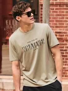 Tops Nam Hình học Lá thư Giải trí - Màu Khaki - Xem 3