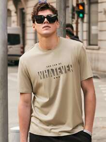 Tops Nam Hình học Lá thư Giải trí - Màu Khaki - Xem 5