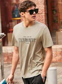 Tops Nam Hình học Lá thư Giải trí - Màu Khaki - Xem 6