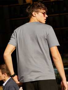 Hombres Camiseta con estampado de estrella & slogan - Gris - Ver 2