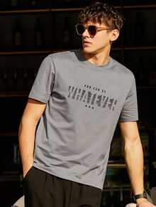 Hombres Camiseta con estampado de estrella & slogan - Gris - Ver 3