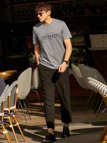 Hombres Camiseta con estampado de estrella & slogan - Gris - Ver 5