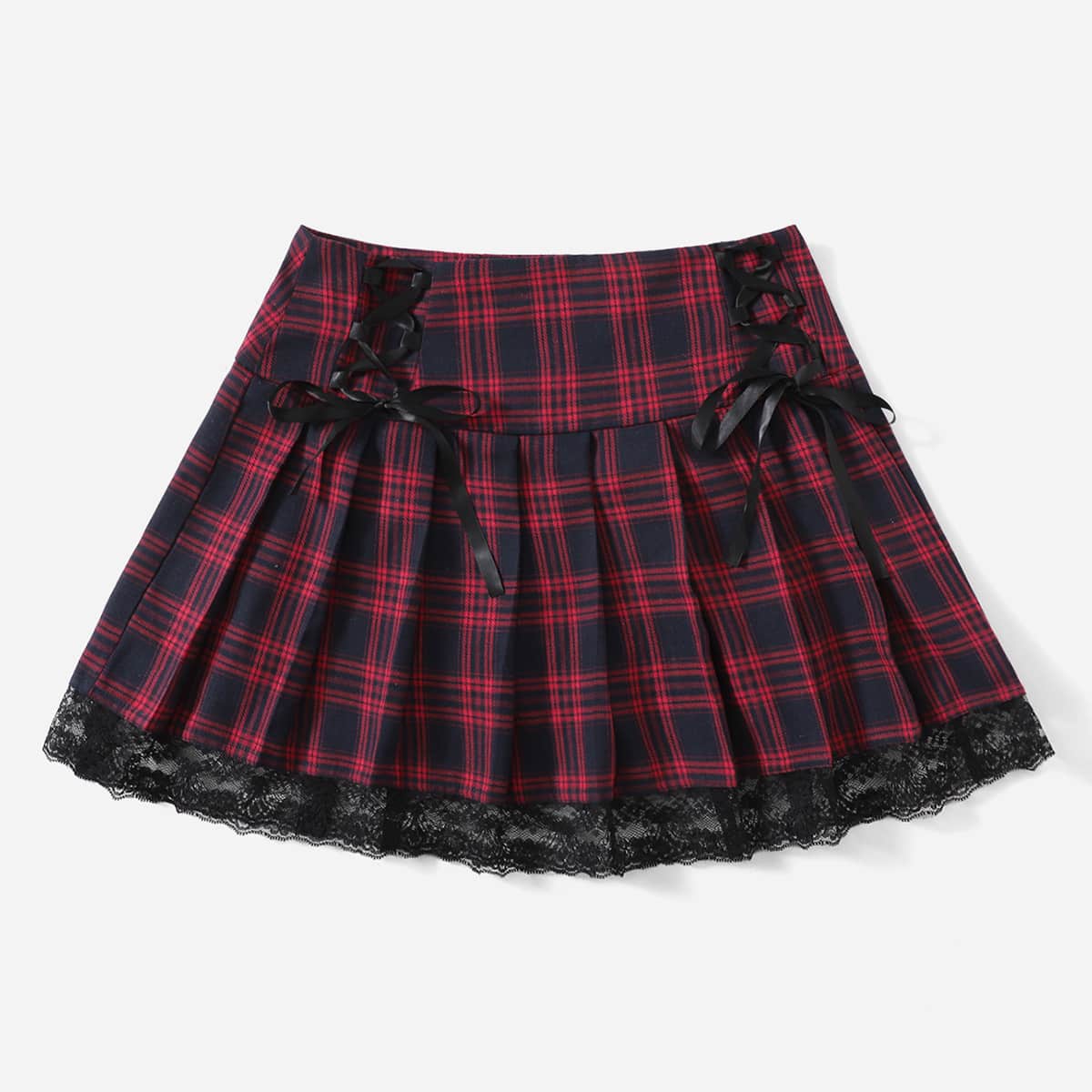 

Plaid Pleated Lace Up Skirt, Multicolor