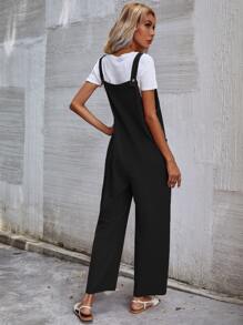 SHEIN Unity Mono overol unicolor con doble bolsillo sin camiseta - Negro - Ver 2