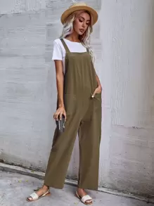 Mono overol unicolor con bolsillo sin camiseta - Verde militar - Ver 1