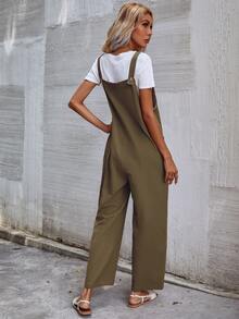 Mono overol unicolor con bolsillo sin camiseta - Verde militar - Ver 2